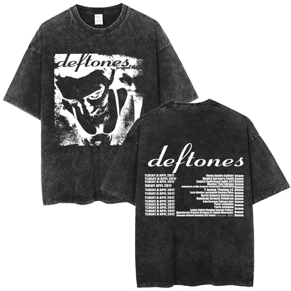 Стирка Винтажные Футболки с Графикой Кота Рок-Группы Deftones Мужские Альтернативный Хэви-Метал Короткий Рукав Мужской Ретро Уличная Одежда
