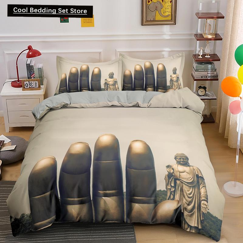 Комплект постельного белья Будда Индийская религия Буддизм Медитация Мандала Пододеяльник Улыбка Будды Цветочный мягкий пододеяльник Queen King Size