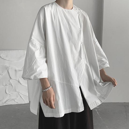 Мужская летняя футболка в стиле хип-хоп, однотонная, с рукавом три четверти, нерегулярный дизайн, негабаритный, сохраняющий прохладу, пуловер с круглым вырезом, осенне-весенний топ, мужская одежда