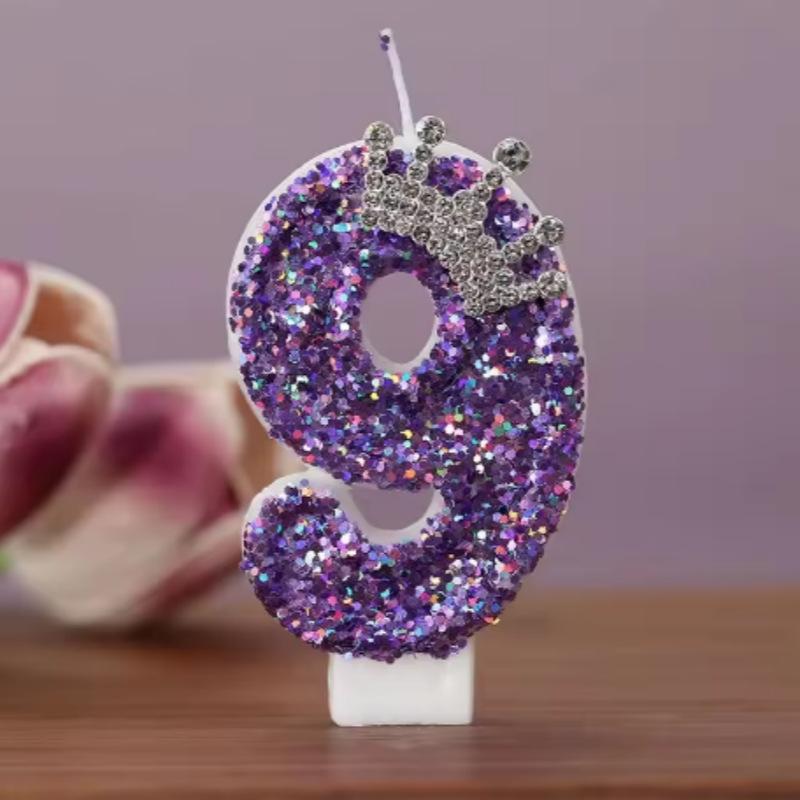Handmade Purple Crown Number Candles (0-9) for Birthday, Princess Cake, or Anniversary Celebrations
