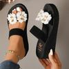 Fashion Sweet Flower Decor High Heel Slippers Women Summer Arch Support Open Toe Sandal Ladies Fashion New Flock Wedge Flat Slides Mujer