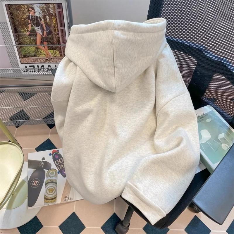 Женский свитшот оверсайз с капюшоном из флиса, утолщенный, свободный, повседневный пуловер с длинным рукавом, зимний свитшот-топ