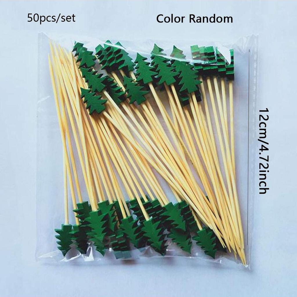 50 шт.-Рождественские бамбуковые шпажки для еды зубочистки Санта десертный буфет фруктовый салат рождественское украшение новогодние рождественские принадлежности для вечеринки
