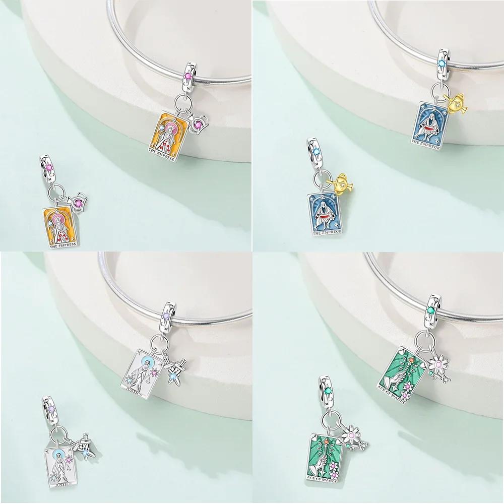 Pink Tarot Card Pendant Bead Component Stars Moon Sun Authentic Original Copper Metal Charm Bead Components Bead Components Compatible With Bracelet