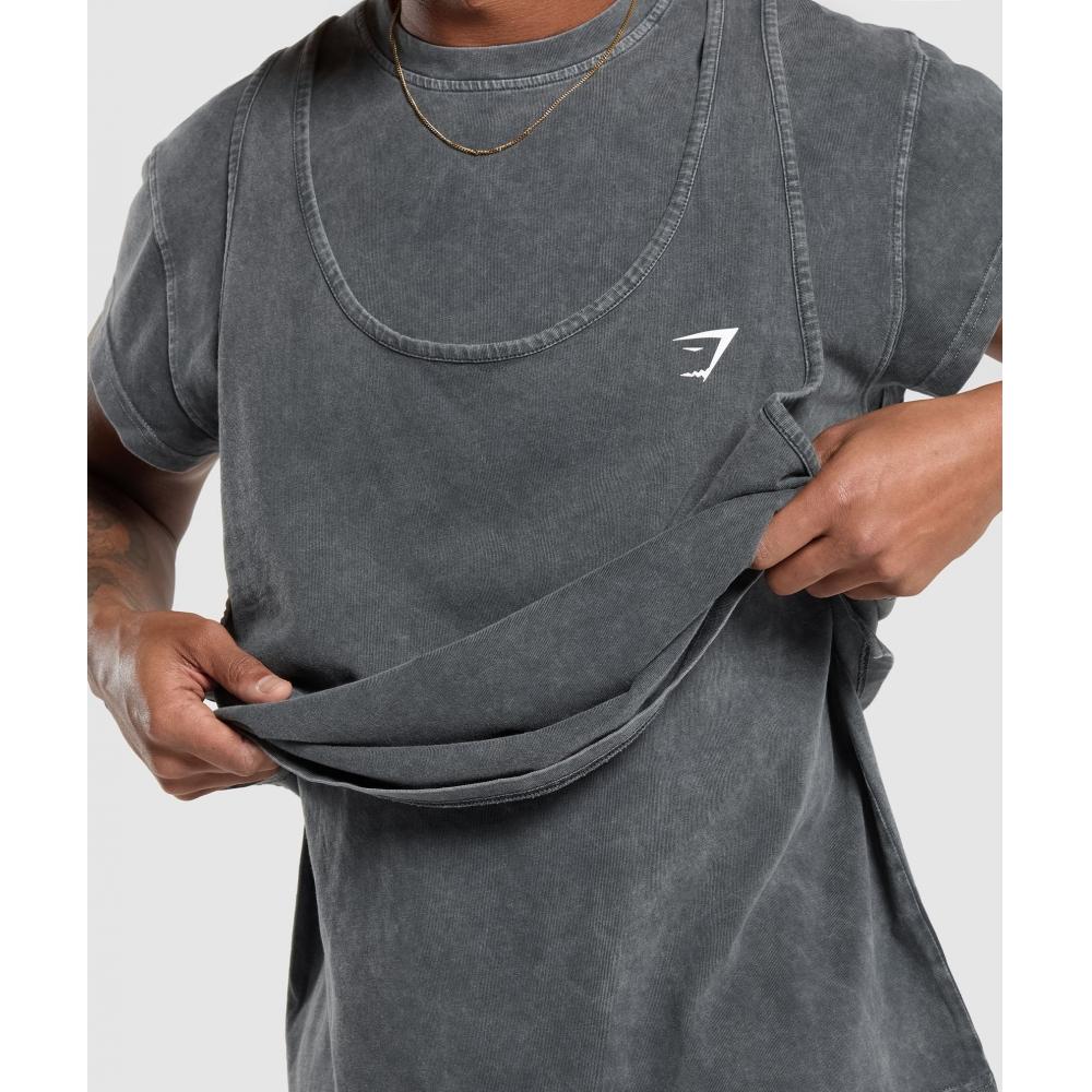 Gymshark Футболка двухслойная стираная черная A5a1m Bb81