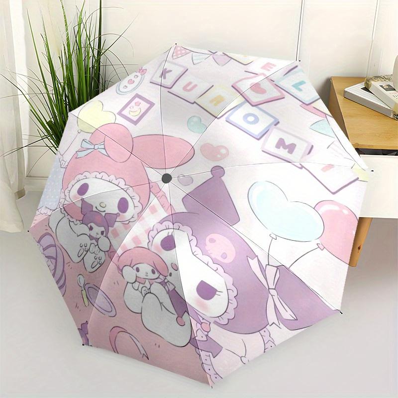 My Melody & Kuromi's Party Cartoon Cartoon Umbrella, Portable 3-Fold Compact Umbrella, Suitable for Camping, Hiking and Travel, Ideal Easter Birthday