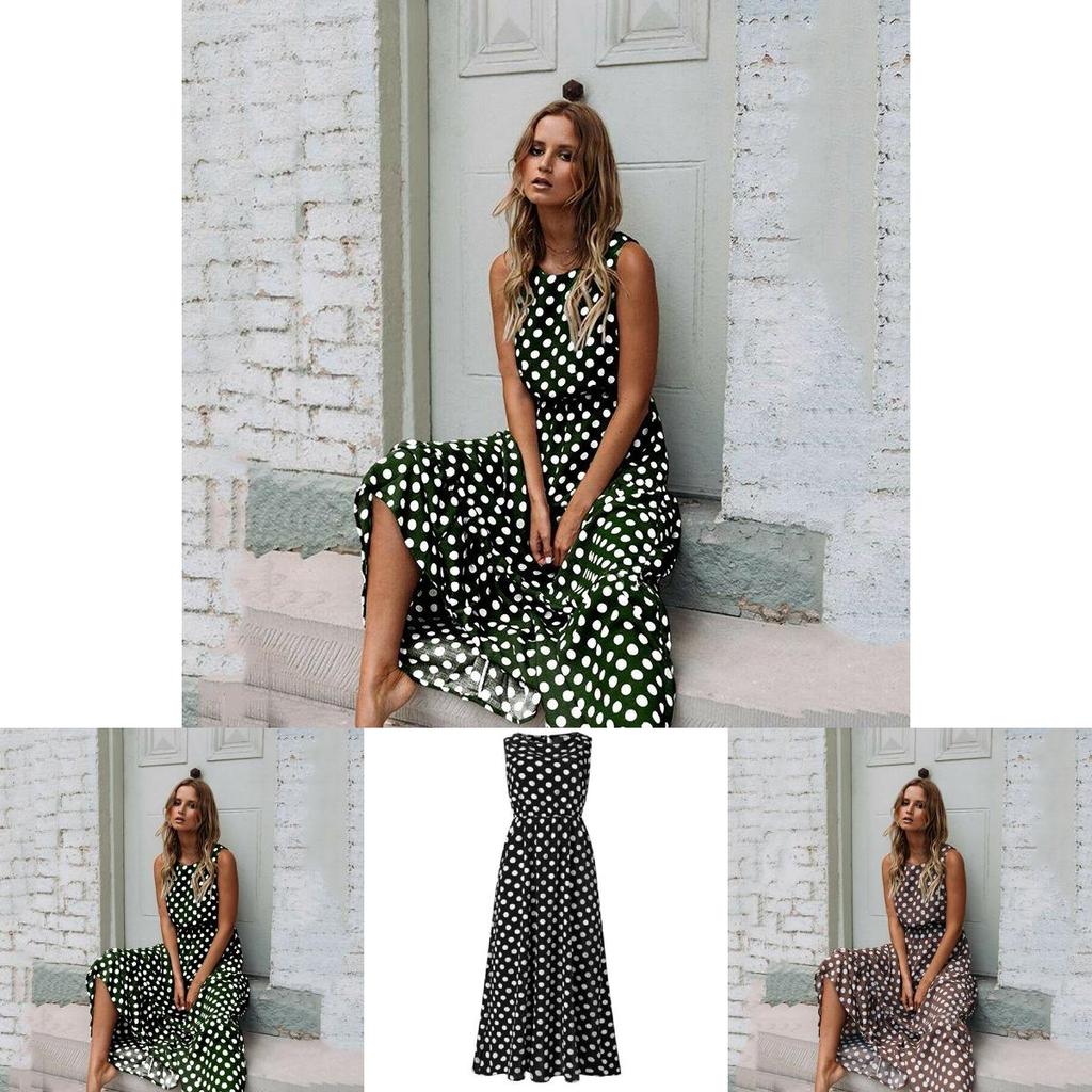 Стильное женское платье макси без рукавов в горошек, идеально подходящее для летних пляжных каникул