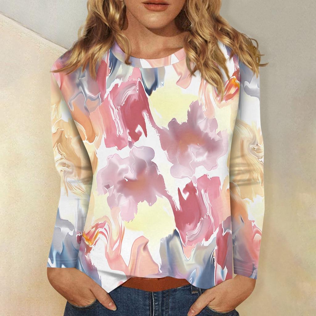 Женский модный повседневный пуловер с круглым вырезом и длинным рукавом с цветочным принтом