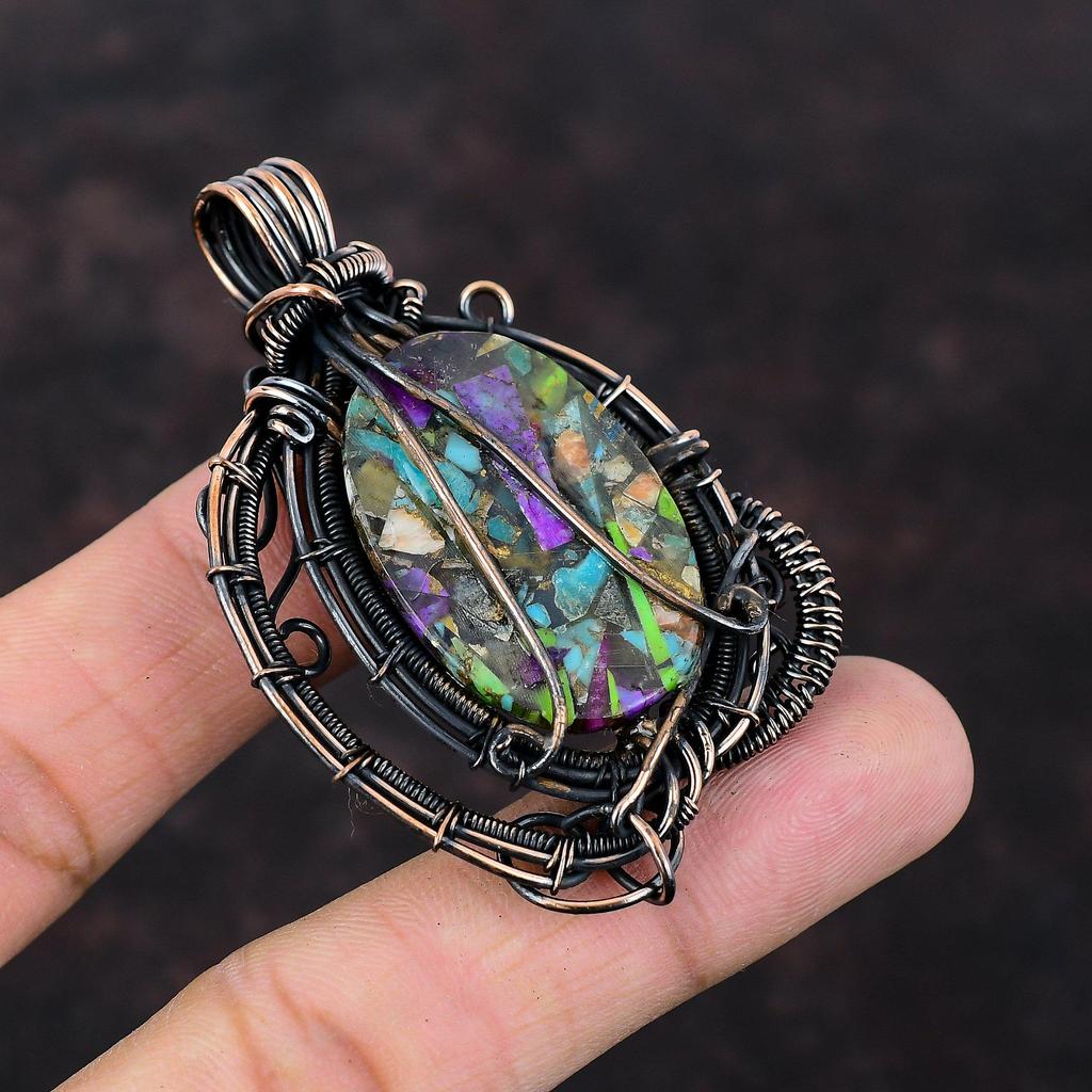 Fiesta Kingman Turquoise Pendant Multi Copper Turquoise Pendant Copper Wire Wrapped Gemstone Jewelry Handmade Elegant Pendant Copper Pendant