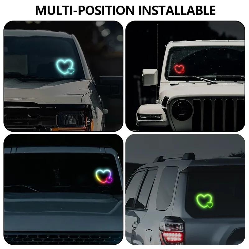 Easy Installation Dual Heart Shape Wireless Car LED Heart Light Suction Cup Solar Powered Soft Illumination Car Neon Light