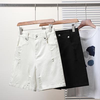 Большие размеры женские шорты брюки летние свободные короткие джинсы базовые брюки с высокой талией дырки эластичный пояс макси