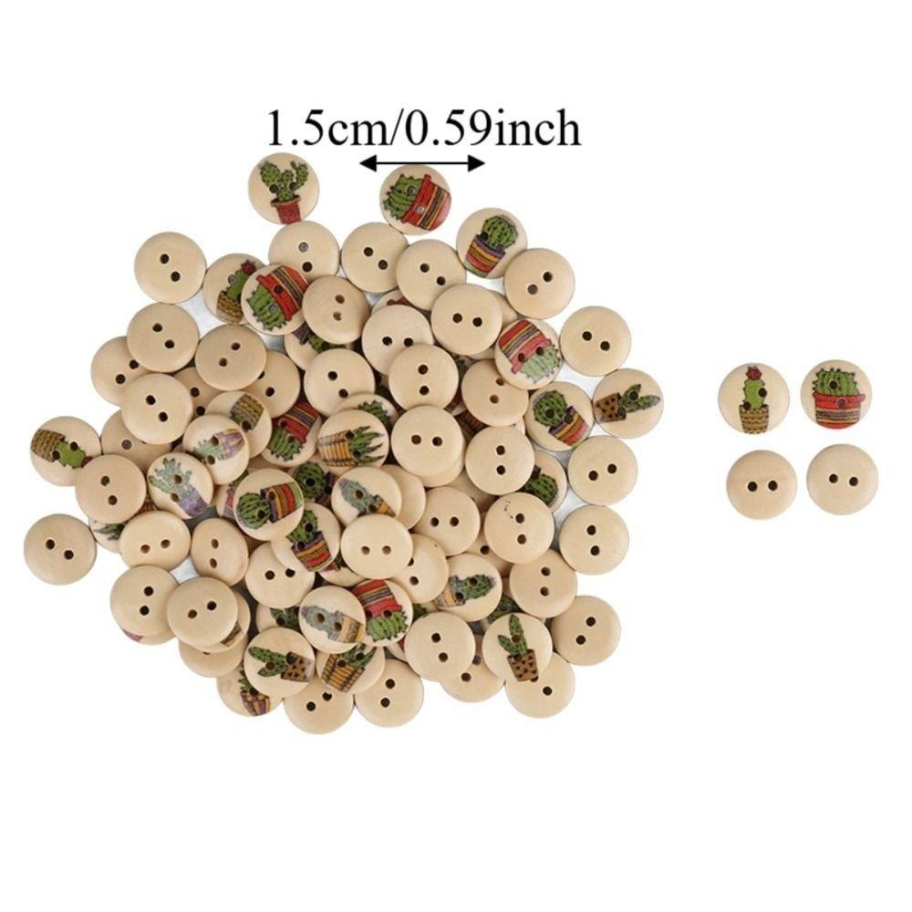 100pcs Mixed Color Decorative Wooden Buttons 2 Holes Mixed Printing Buttons DIY Projects
