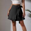 Summer Tie High Waist Solid Color Ruffle Short Half-body Skirt