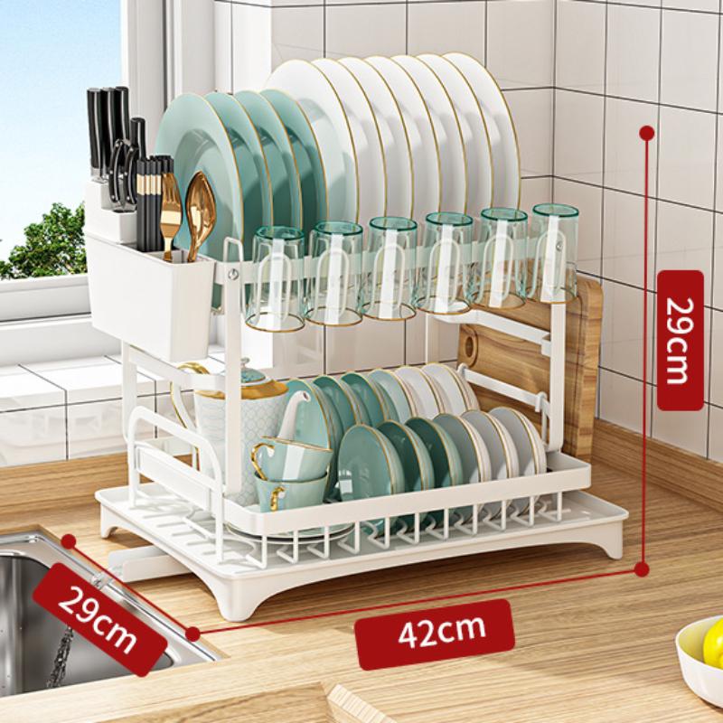 Стеллаж для сушки посуды Сливная стойка Двойная стойка из кованого железа Стеллаж для хранения кухонной стойки