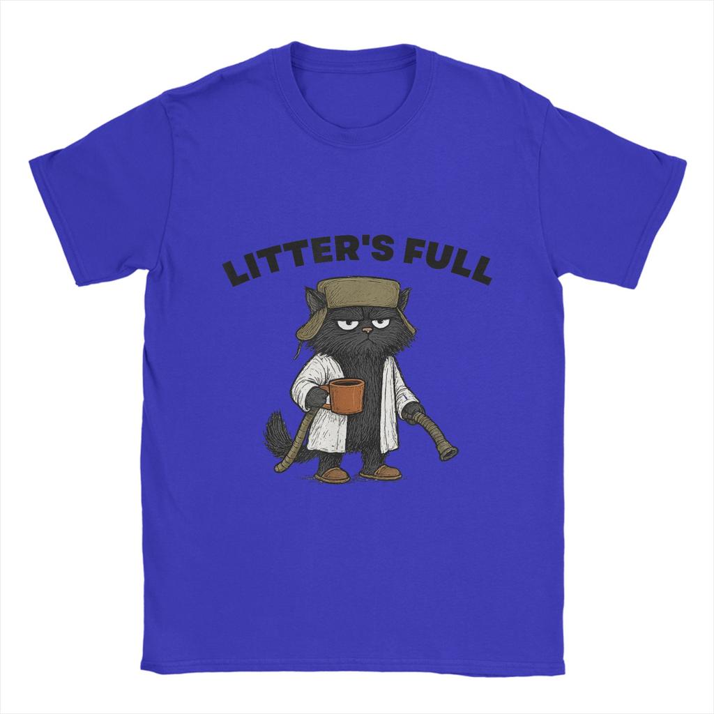 Funny Litters Full Cat Men's T Shirts Vintage Tee Shirt Short Sleeve Round Collar T-Shirts 100% Cotton Summer Tops