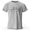 Minimalist Line Art Cat Print 100% Cotton T-Shirt, Soft & Breathable Round Neck Short Sleeve Tee, Unisex Simple & Stylish