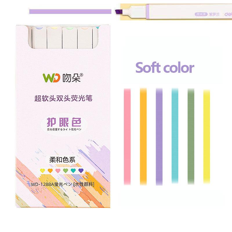 6 шт. набор двусторонних ручек-хайлайтеров Kawaii цветные маркеры для манги пастельные канцелярские принадлежности для скрапбукинга школьные принадлежности