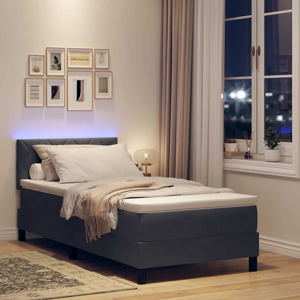 LED Box Spring Bed with Mattress Dark Gray 90 x 190 cm Velvet