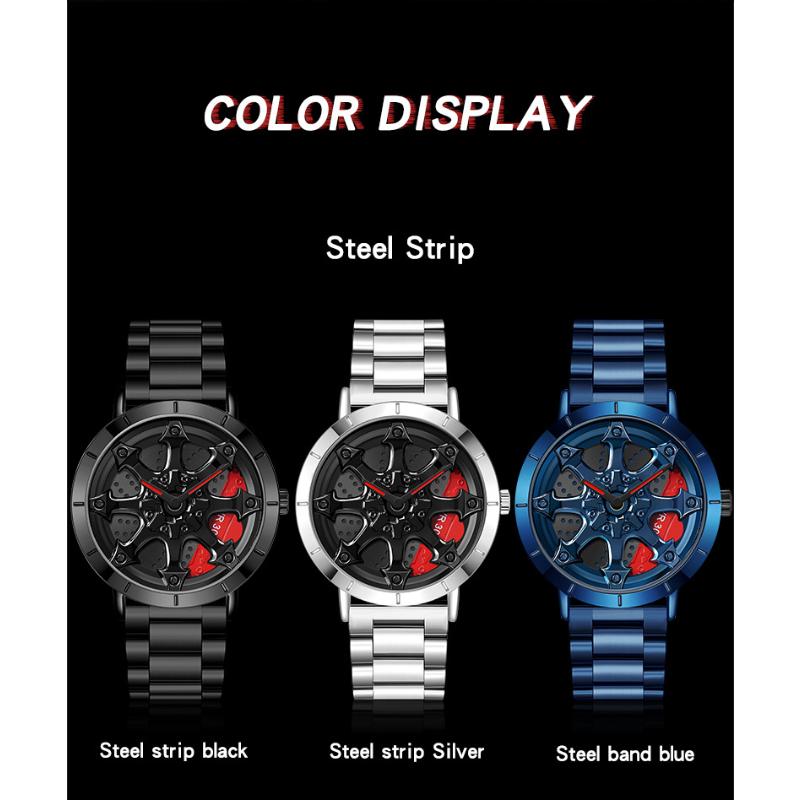 SANDA Часы со стальным ремнем, модные повседневные мужские часы с крутым циферблатом, кварцевые часы на колесе автомобиля