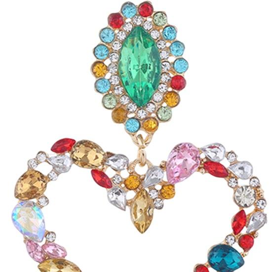 1 пара женских висячих сережек с большим полым сердцем, цветной декор из страз, преувеличенные серьги для вечеринок, клубов, свиданий, висячие серьги, украшения для ушей