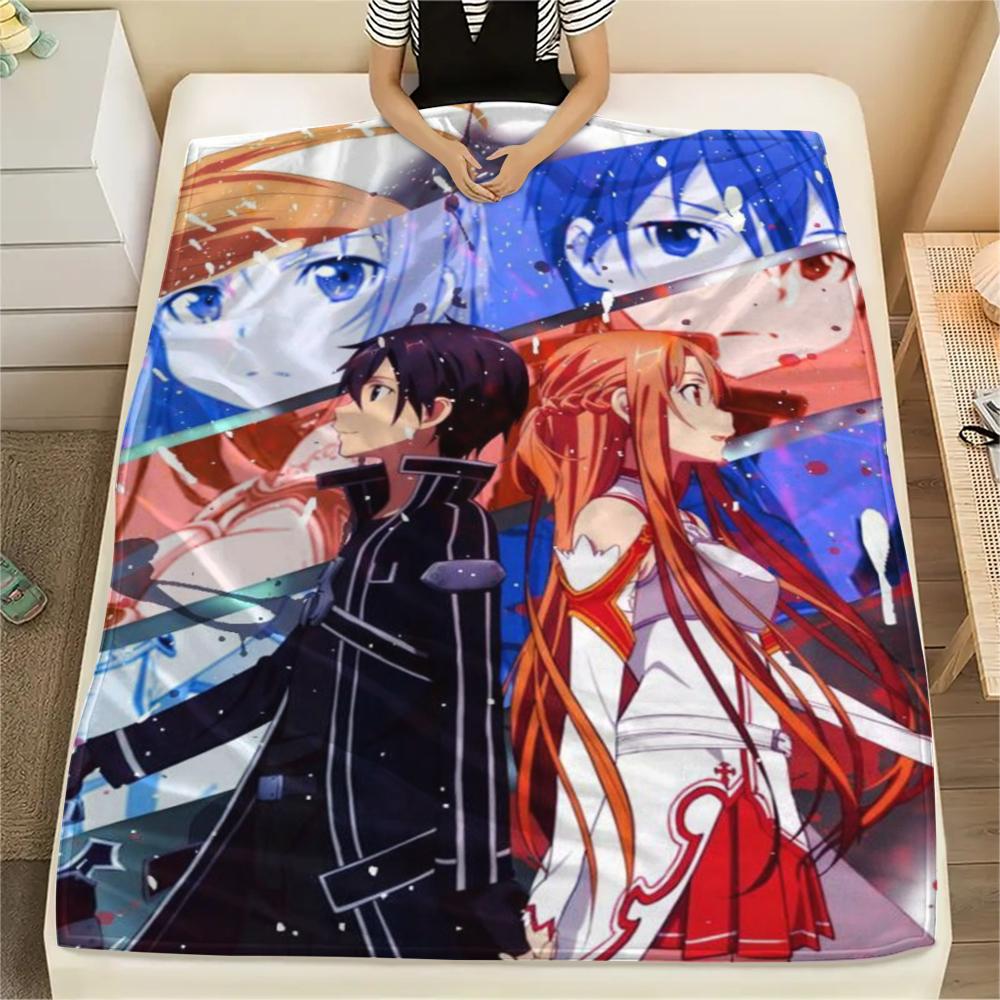 1PC Sword Art Online Print Flannel Blanket, High quality Comfortable for All Seasons, Home Decor, Warmth and Comfort, Perfect for Christmas Gifts