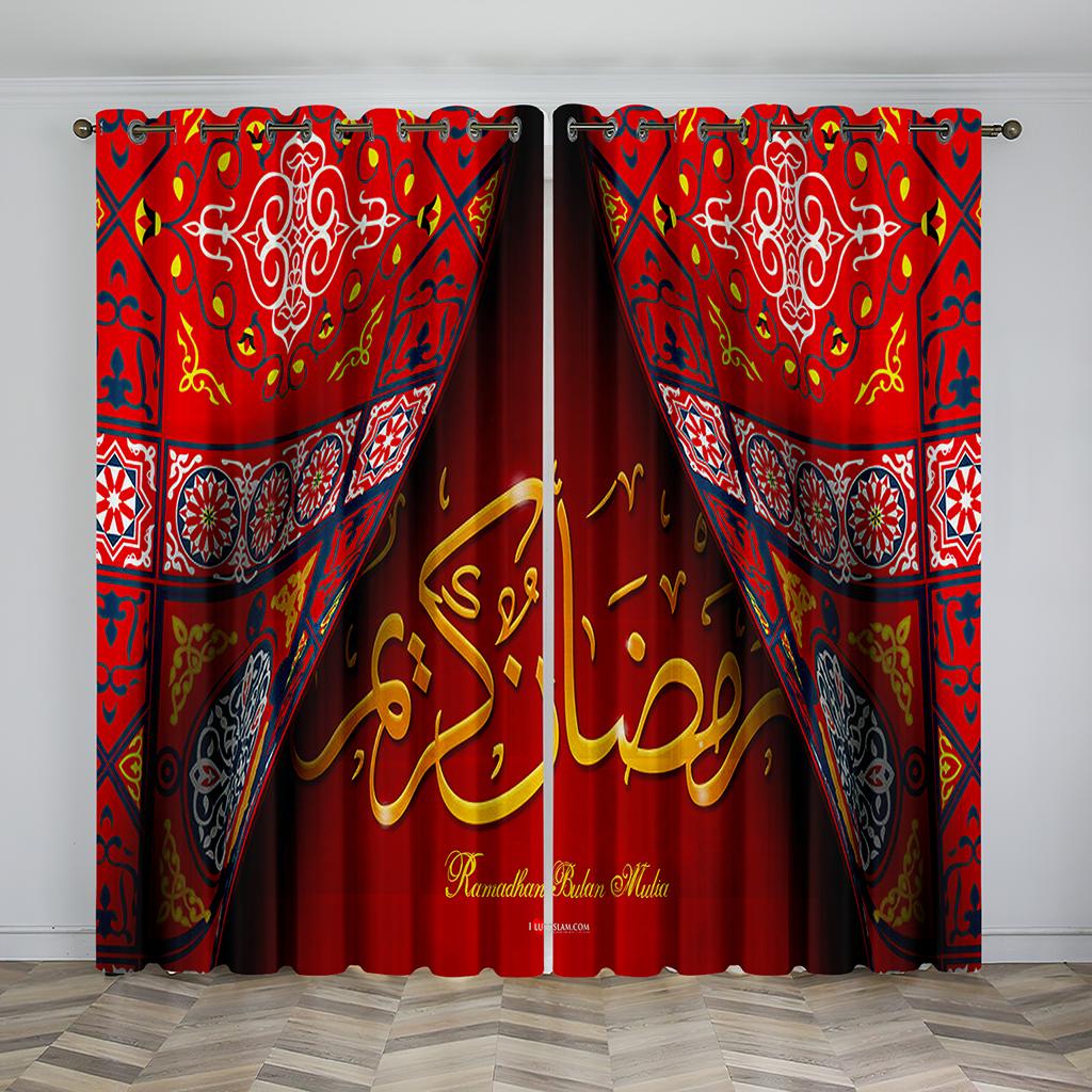 Luxury Muslim Ramadan Festival Shading Drapes Darkening Window Curtain Set for Living Room Bedroom Decor 2 Pieces Free Shiping