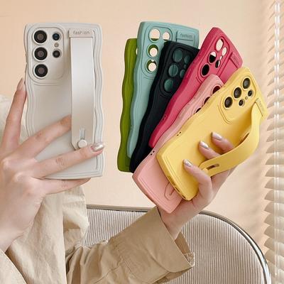 Ремешок на запястье цвета конфет, держатель для руки, волнистая текстура, рамка, противоударный чехол для телефона из ТПУ, чехол для Samsung S25 Ultra S24 S23 S22 A54 5G