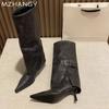 Fashion Women Pointed Toe High Boots Leather Knee High Winter Stilettos Shoes Woman 2025 Trend Elegant Pumps Fashion Chelsea Boots Mujer