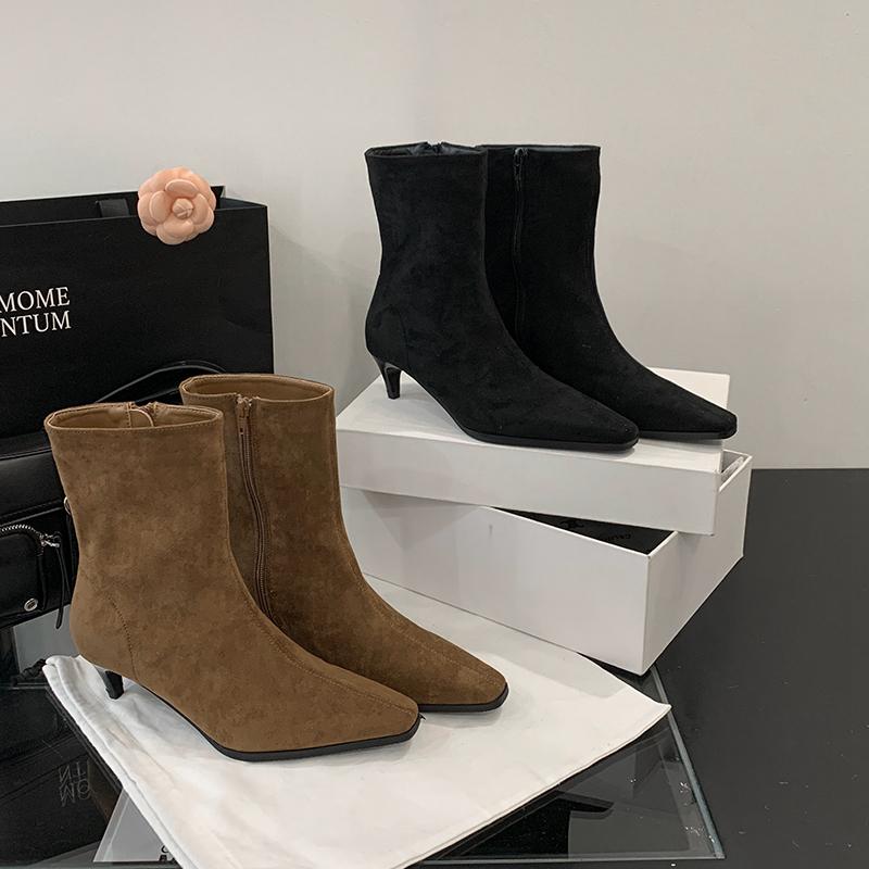 Fashion SUOJIALUN New Brand Women Short Boots Fashion Pointed Toe Sides Zipper Ladies Elegant Ankle Boots Thin Low Heel Chelsea Boots Sh