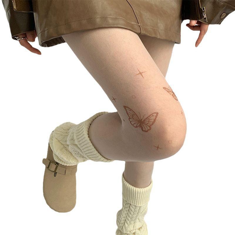 Чулки с принтом татуировки бабочки и защитой от защемления кожи для женщин, весна и лето