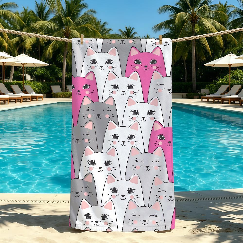 Towel For Outdoor Camping Beach Towel Cat Super Absorbent Quick-Drying Summer Cartoon Cute Towel