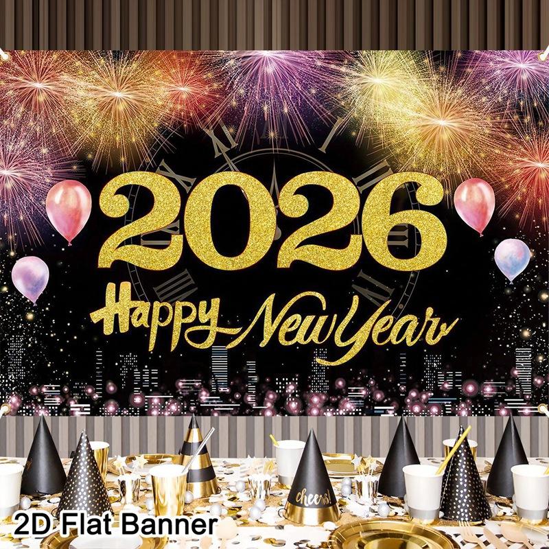 2026 С Новым Годом Баннер-Фон Фейерверки Шампанское Новогодние Празднования Рождественская Вечеринка Фото Фон Декорация Баннер