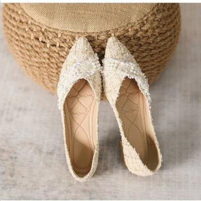 Модные женские туфли-слингбэки 2024 Лето Новая мода Холщовые туфли-лодочки с бисером Острый носок Слипоны Элегантные женские туфли Платформа Ботильоны