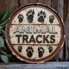 2d Flat 20*20cm Retro Rustic Animal Footprint Wooden Wall Sign with Claw Print, Circular, Printed Wooden Decoration, Suitable for Home, Porch, Living