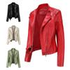 2 New Rivet Fashion Stand-up Collar Leather Jacket Women's Solid Color Jacket Women's Spring and Autumn Coat Women's Rivet Leather Jacket