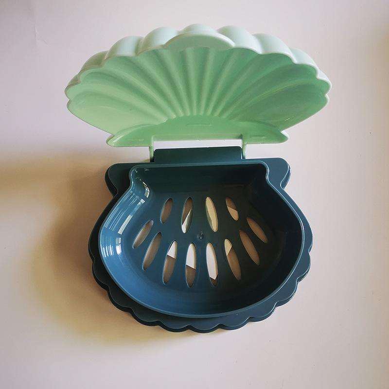 Natural Shell Shaped Soap Box with Lid Draining Non-slip Soap Holder Case Soap Dish PP Plastic Bathroom Accessories
