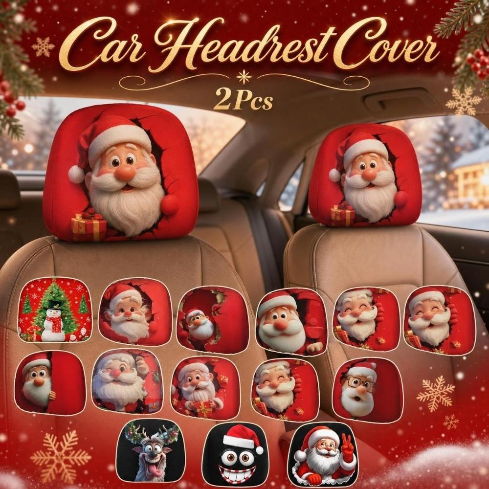 2Pcs Universal Seat Headrest Protectors Christmas Car Pillowcase Car Interior Decoration