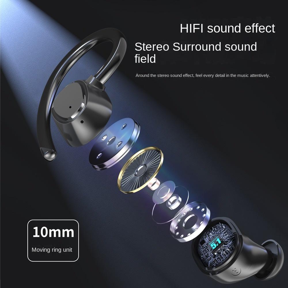 Noise Reduction Bluetooth Headset TWS Number Showing Ear -hanging Water Waterproof Hypersonic Headset