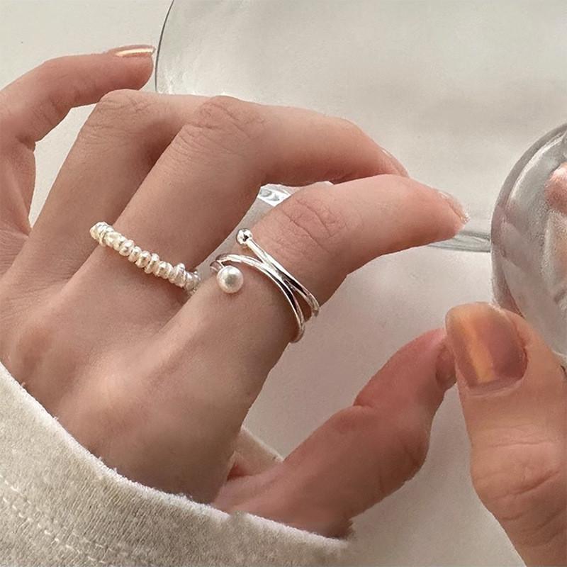 Stylish Minimalist Pearl Ring For Women Adjustable Copper Unique Geometric Design
