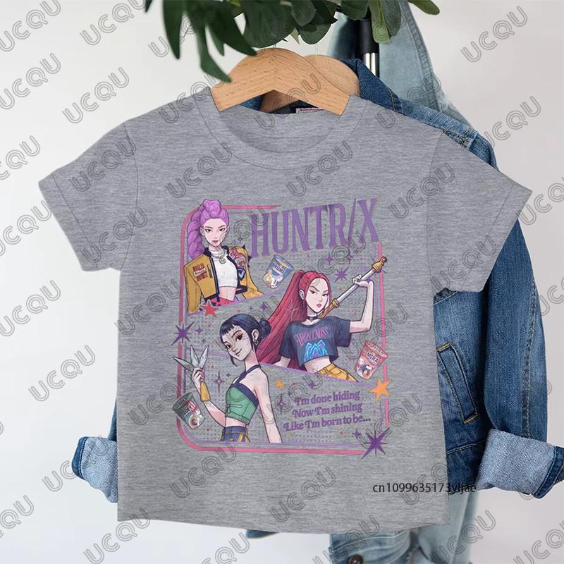 Аниме Kpop Охотники на демонов Huntrix Принт Детская хлопковая футболка Летние футболки с коротким рукавом Одежда для мальчиков и девочек Повседневные детские топы
