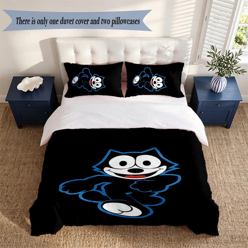 Felix the Cat 3‑Piece Bedding Set Soft Microfiber Duvet Cover Pillowcases Comfortable Bed Linen for Bedroom Decoration