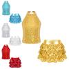 Girls  Jazz Dance Outfit Halter Sleeveless Sequin Crop Top Tiered Ruffle Skirted Shorts Set