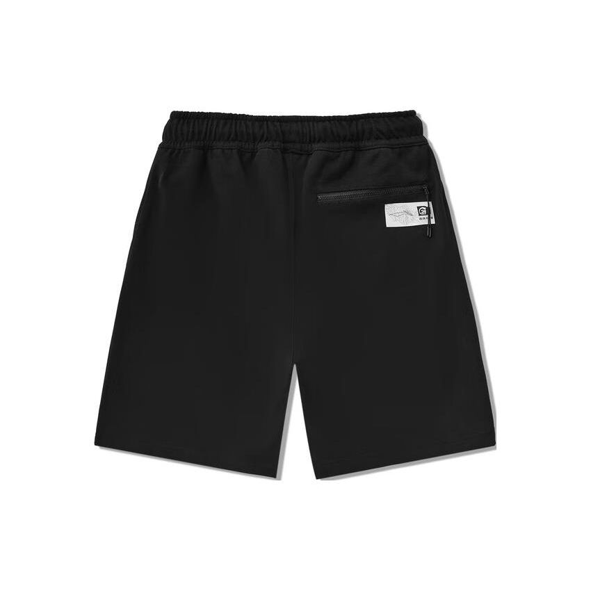 Li Ning Шорты спортивные удобные свободные с принтом букв, средней посадки, на кулиске, унисекс, черные AKSU215-1