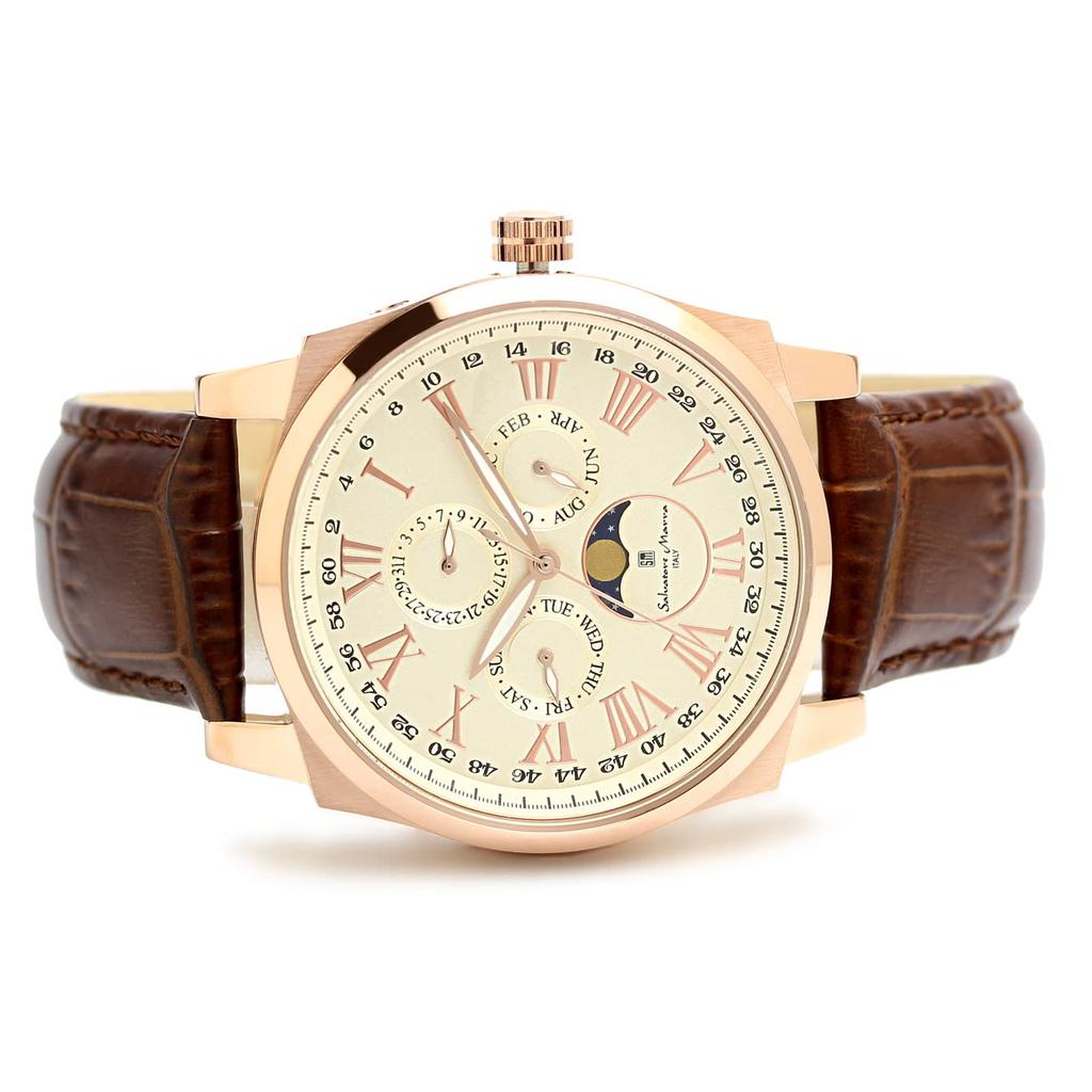 Часы Moon Phase Multi Calendar 5 ATM Водонепроницаемые деловые формальные кожаные часы с ремешком ограниченной модели белого розового золота [Salvatore Mara] мужские SM22105S-PGWH