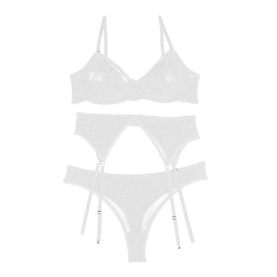 Комплект из 3 предметов: бюстгальтер, стринги, подвязка для чулок, регулируемые бретели, прозрачная сетка, тонкие эластичные трусики с высокой талией, для брачной ночи, медового месяца, Дня святого Валентина