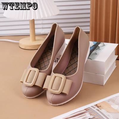 Женские водонепроницаемые нескользящие рабочие туфли из ПВХ с мягким толстым каблуком, большого размера, однотонные повседневные туфли