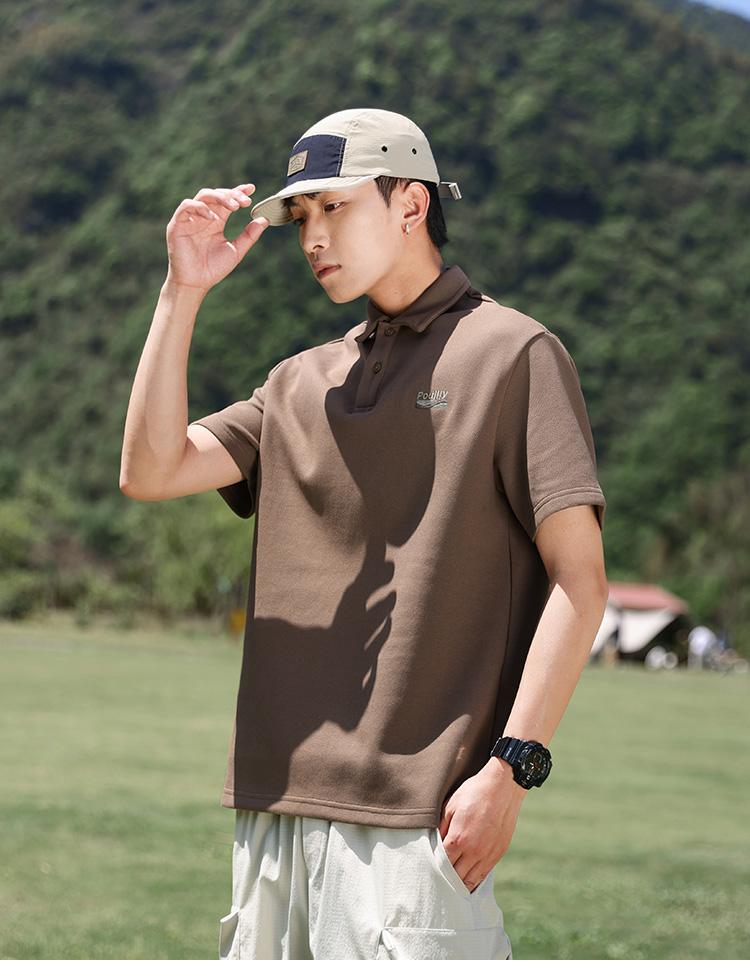 Cotton blend simple lapel casual short sleeved men's polo shirt