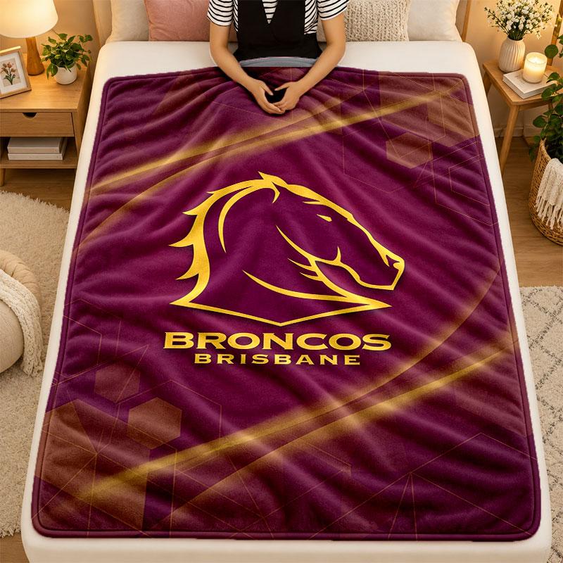 Flannel BlanketBrisbane Broncos Warm Soft Throw Blanket for Indoor Sofa Bed Living Room Use