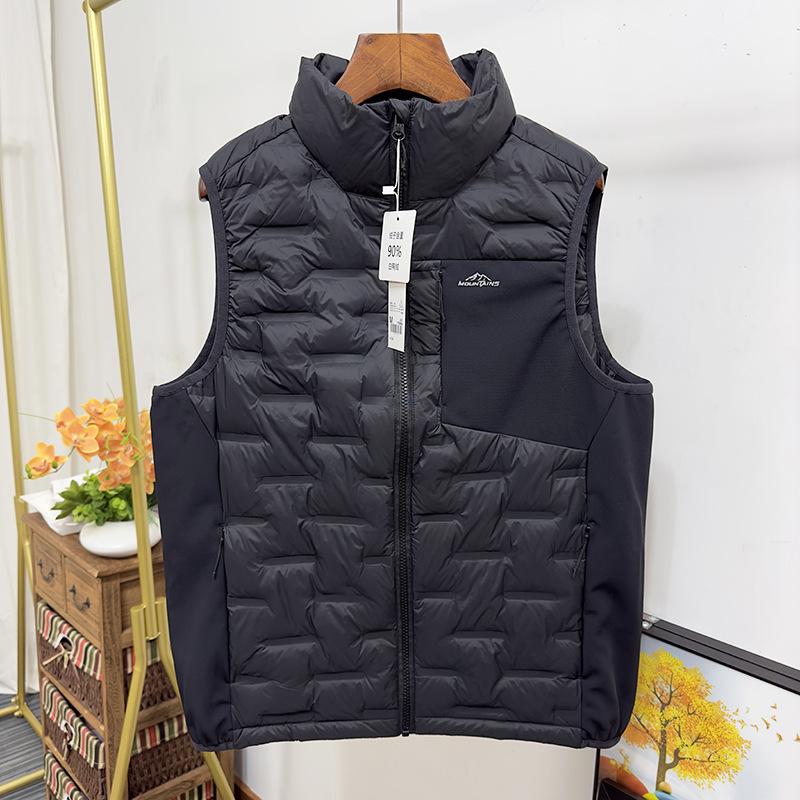 Мужской ветрозащитный пуховый жилет с воротником-стойкой - Легкий, Термозапечатанный, 90% пуха, Без рукавов, Верхняя одежда для осени/зимы