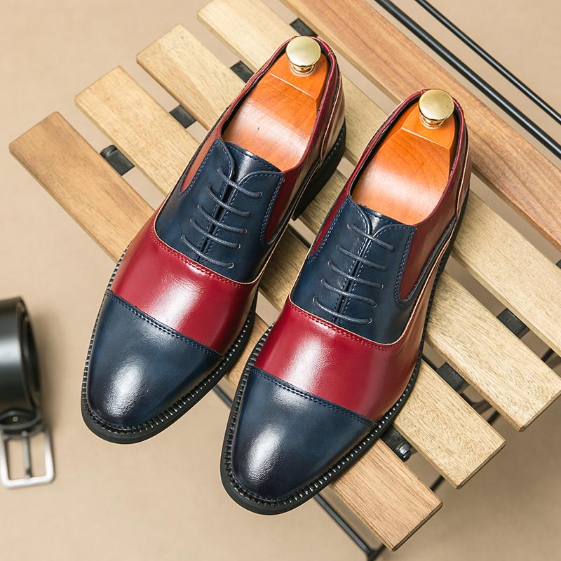 Fashion Casual Business Dress Shoes PU Splicing Lace Up Business Office Derby Shoes Italian High-quality ShoMen Es Size 38-46 Men Shoes